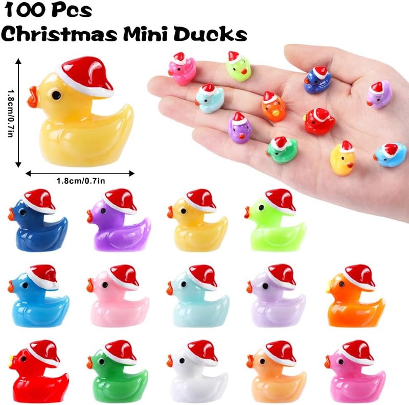 DULEFUN 100pcs Christmas Mini Ducks Statue, 14 Colors Tiny Small Little Resin Duck to Hide Miniature Statues for Xmas Winter Dollhouse Micro Fairy Garden Decoration - Image 3